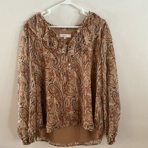 LOFT Paisley Print Blouse - Brown and Cream